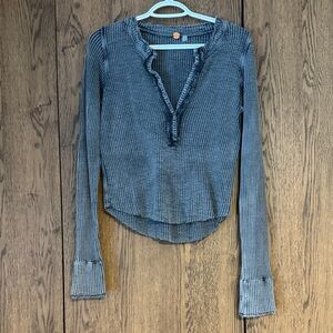 Free People Textured Gray Long Sleeve Top